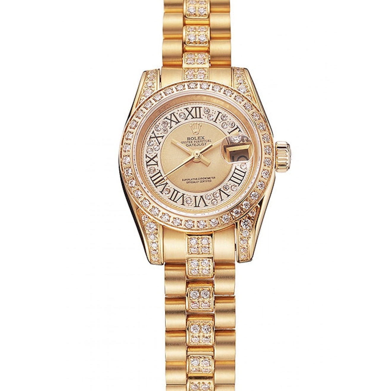 AAA replica watch Diamond Bracelet Pave Swiss Rolex DayJust Diamond Gold 1453953 Dial Gold 1025